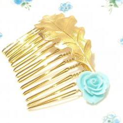 Medium Gold Leaf and Flower Hair Comb - Woodland Collection - Whimsical - Nature - Bridal