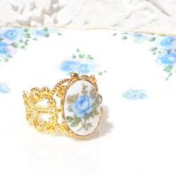 Gold Adjustable Rose Cameo Ring